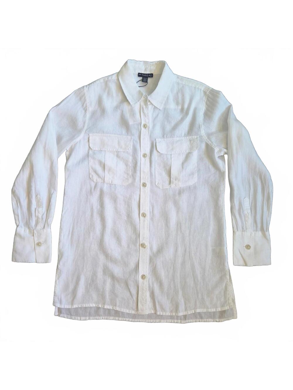 en THREAD White Linen Button-Up Shirt Size S